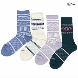 Bombas Midweight Calf/Crew 4-Pack Socks - Blue, Cream, Purple, Green